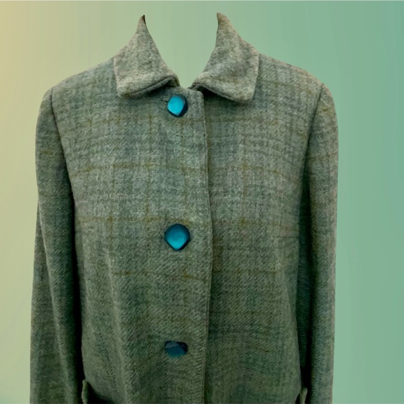 EUC! WOMEN’S VINTAGE GRAYISH-GREEN TWEED WOOL LONG COAT - Picture 9 of 11